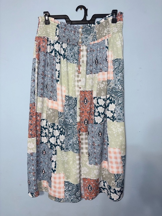 Cato Dresses & Skirts - Cato 14 16 boho Prarie cottage Patchwork Maxi Skirt w buttons Blue, Green & Rust
